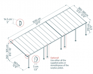 Palram-Canopia Terrassenüberdachung Feria 4x10.3 anthrazit 386x1035cm 8mm HKP